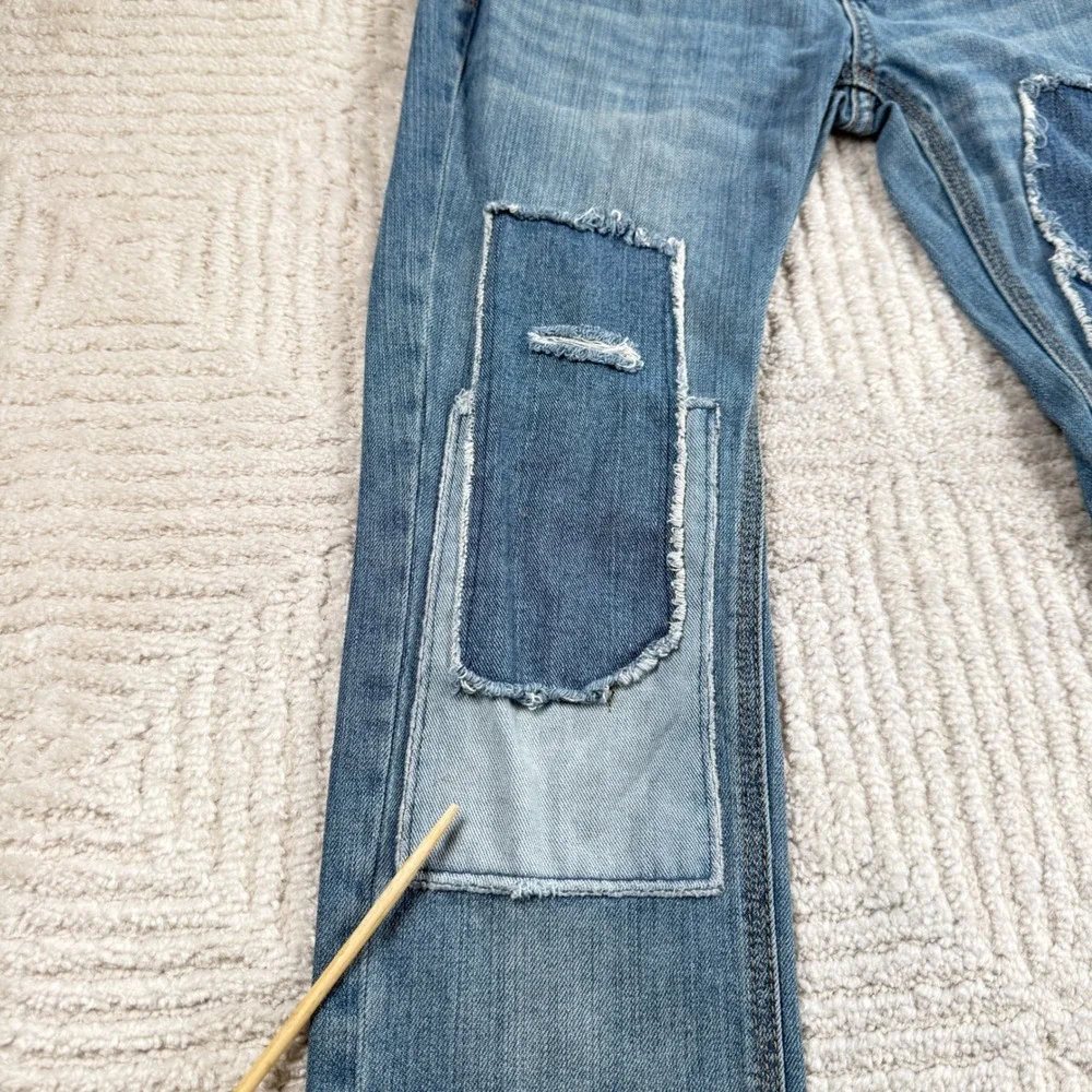 Free People Patchwork Skinny Jeans Womens 27 Blue Festival Distressed Boho Indie
